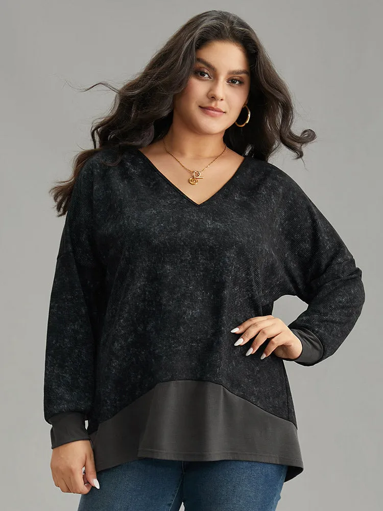 Colorblock Waffle Knit Patchwork T-shirt sold by Bloomchic