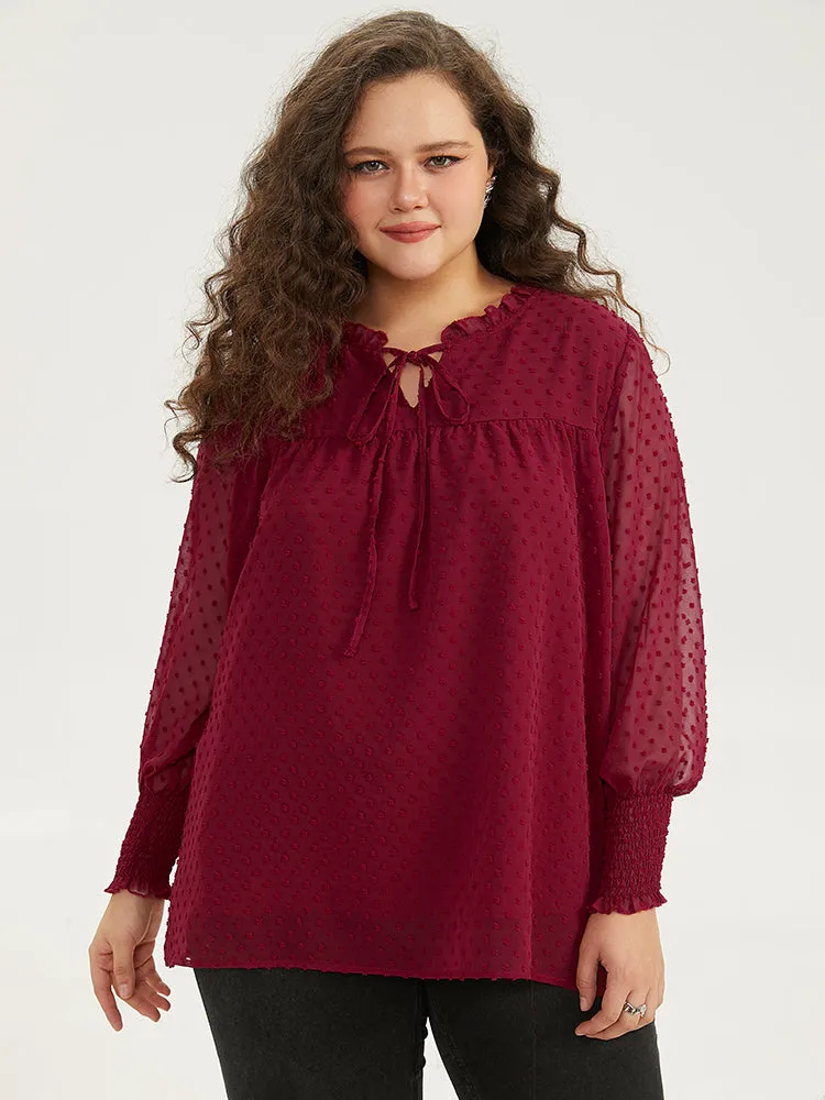 Halloween Solid Tie Neck Shirred Blouse sold by Bloomchic