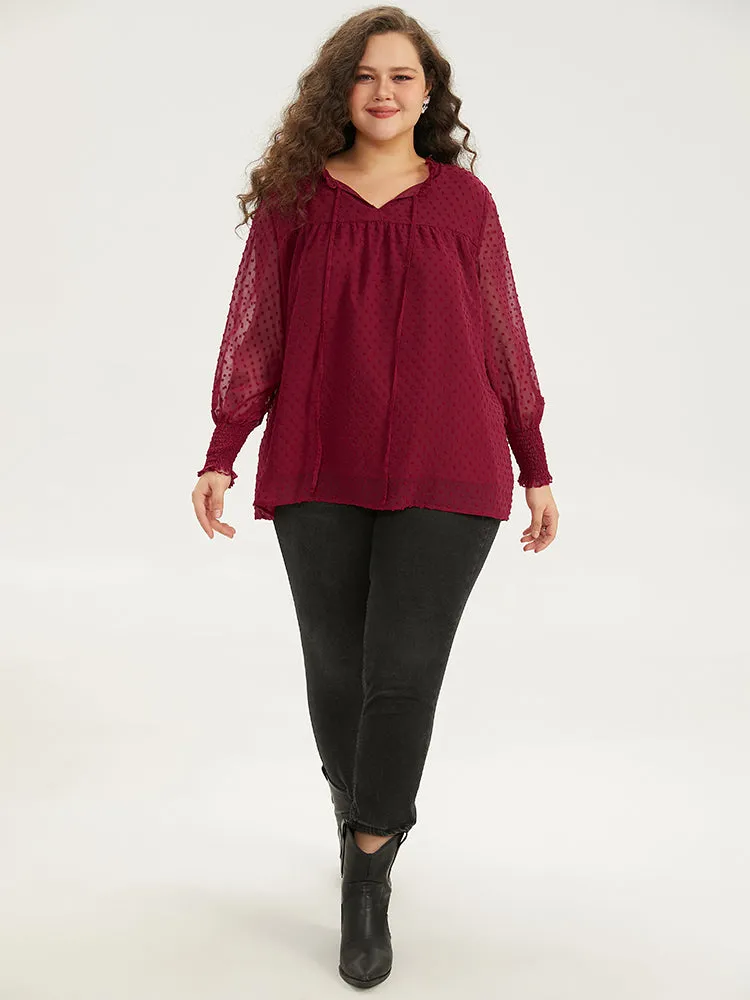 Halloween Solid Tie Neck Shirred Blouse sold by Bloomchic product image thumbnail 4