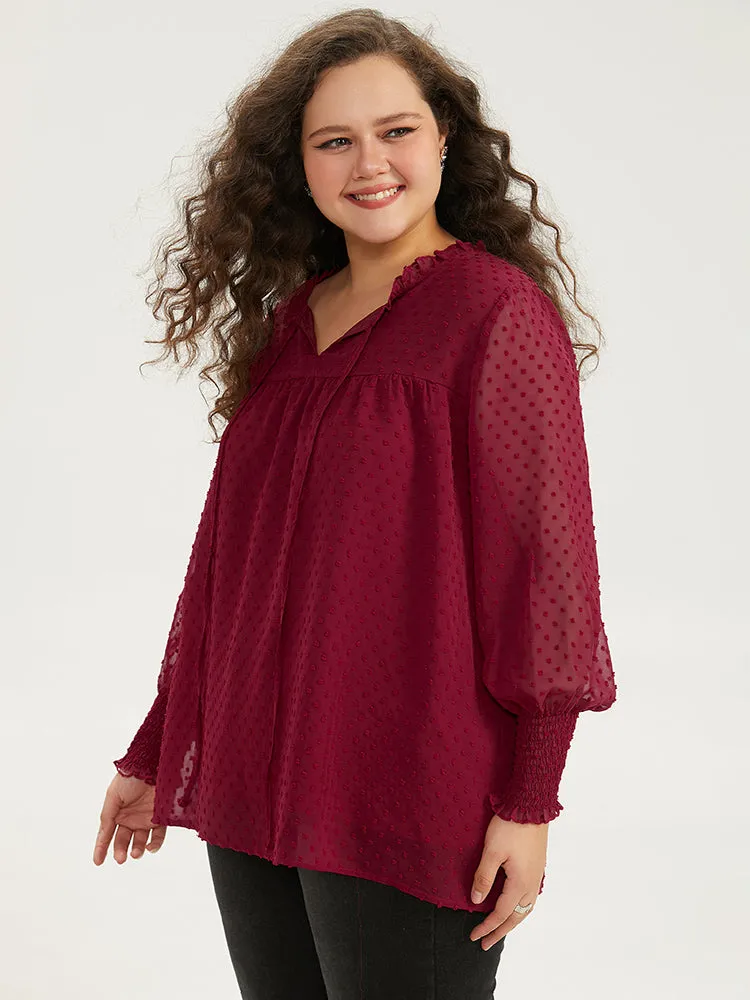 Halloween Solid Tie Neck Shirred Blouse sold by Bloomchic product image thumbnail 3