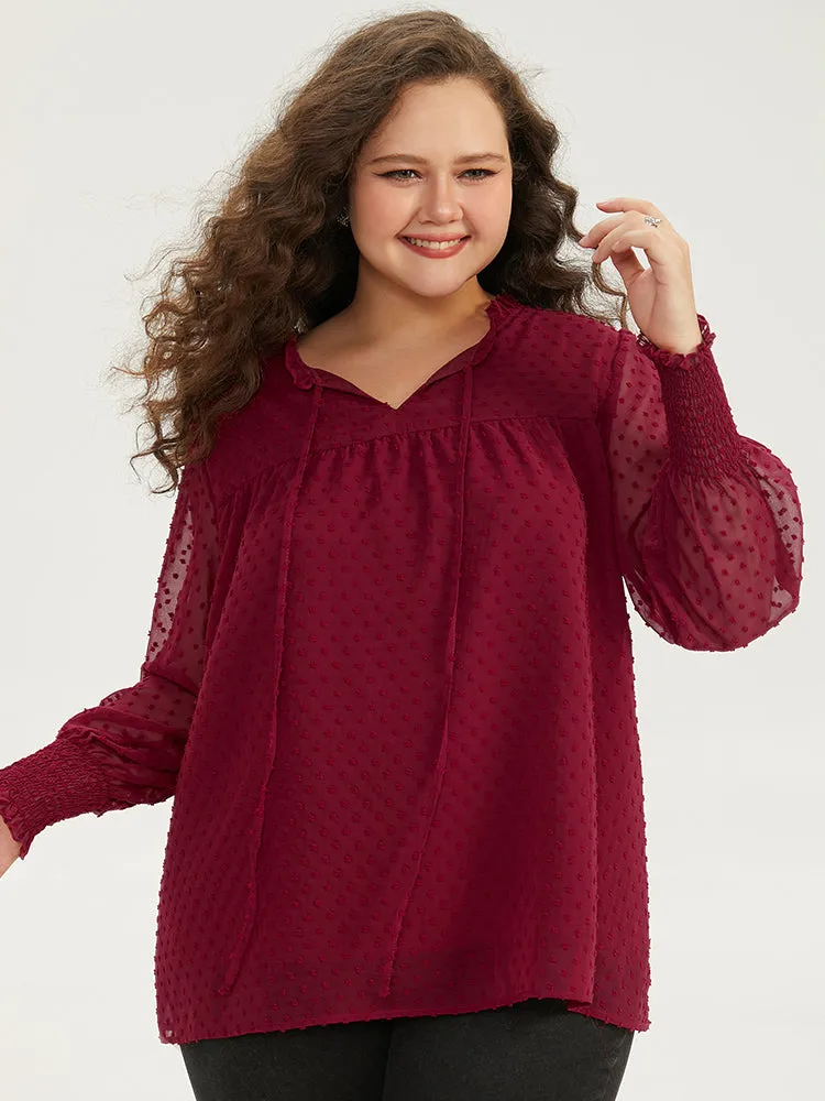 Halloween Solid Tie Neck Shirred Blouse sold by Bloomchic product image thumbnail 2