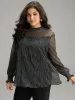 Stand Collar Mesh Patchwork Frill Trim Blouse sold by Bloomchic