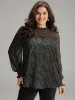Stand Collar Mesh Patchwork Frill Trim Blouse sold by Bloomchic