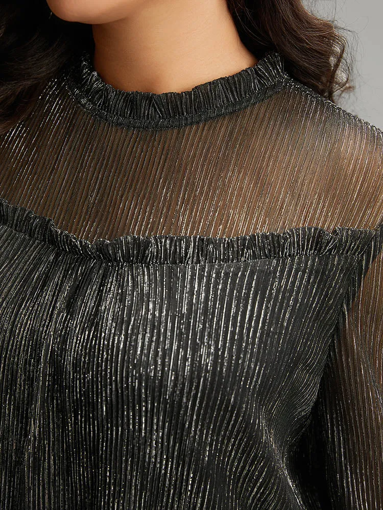 Stand Collar Mesh Patchwork Frill Trim Blouse sold by Bloomchic product image thumbnail 5