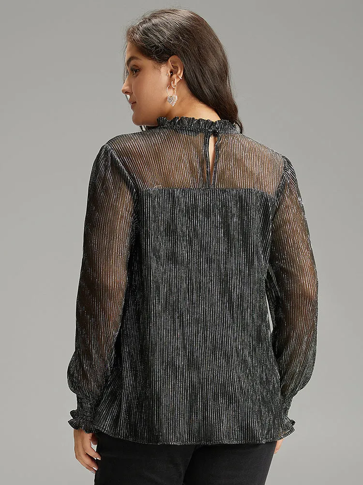 Stand Collar Mesh Patchwork Frill Trim Blouse sold by Bloomchic product image thumbnail 2