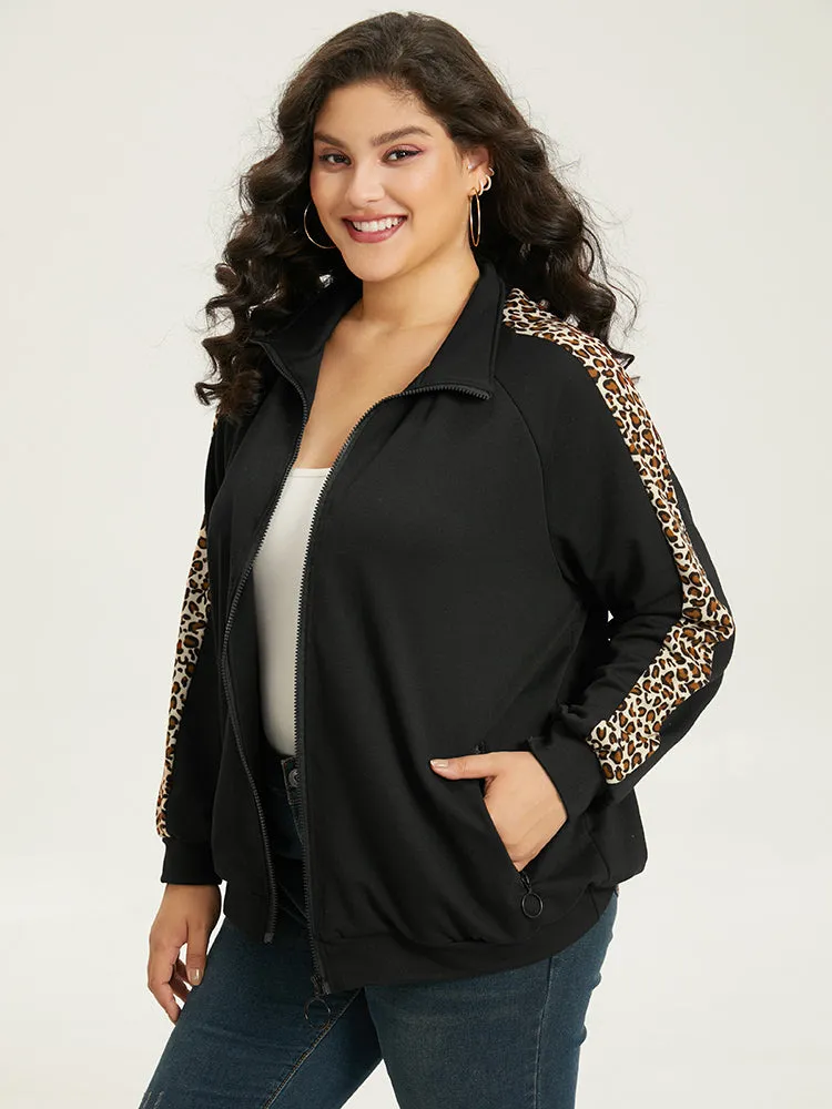 Leopard Print Patchwork Zipper Pocket Jacket sold by Bloomchic