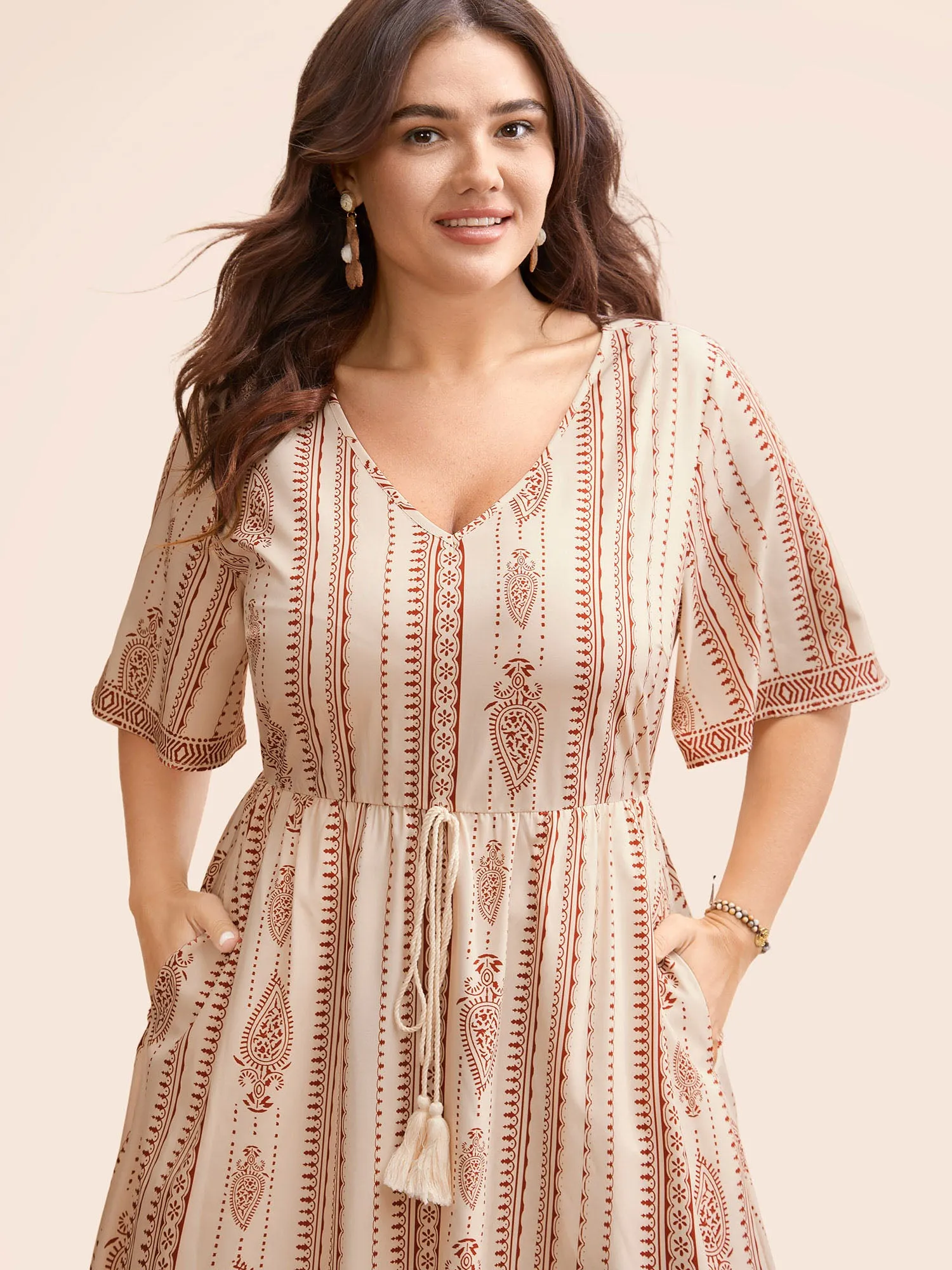 Bandana Tassel Trim Elastic Waist Dress sold by Bloomchic product image thumbnail 4