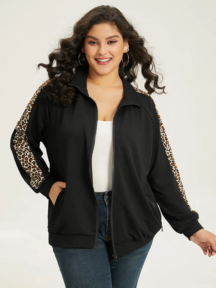 Leopard Print Patchwork Zipper Pocket Jacket sold by Bloomchic product image thumbnail 2