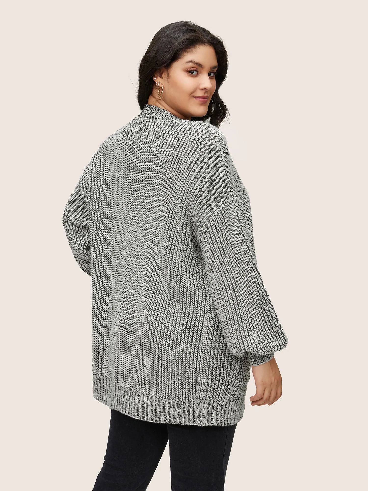 Solid Drop Shoulder Puff Sleeve Knit Cardigan sold by Bloomchic product image thumbnail 4
