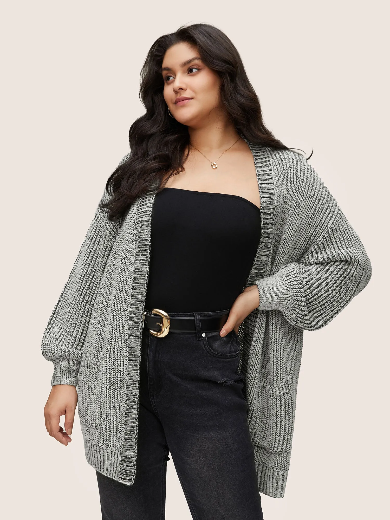 Solid Drop Shoulder Puff Sleeve Knit Cardigan sold by Bloomchic