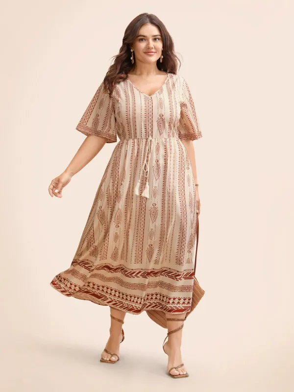 Bandana Tassel Trim Elastic Waist Dress sold by Bloomchic