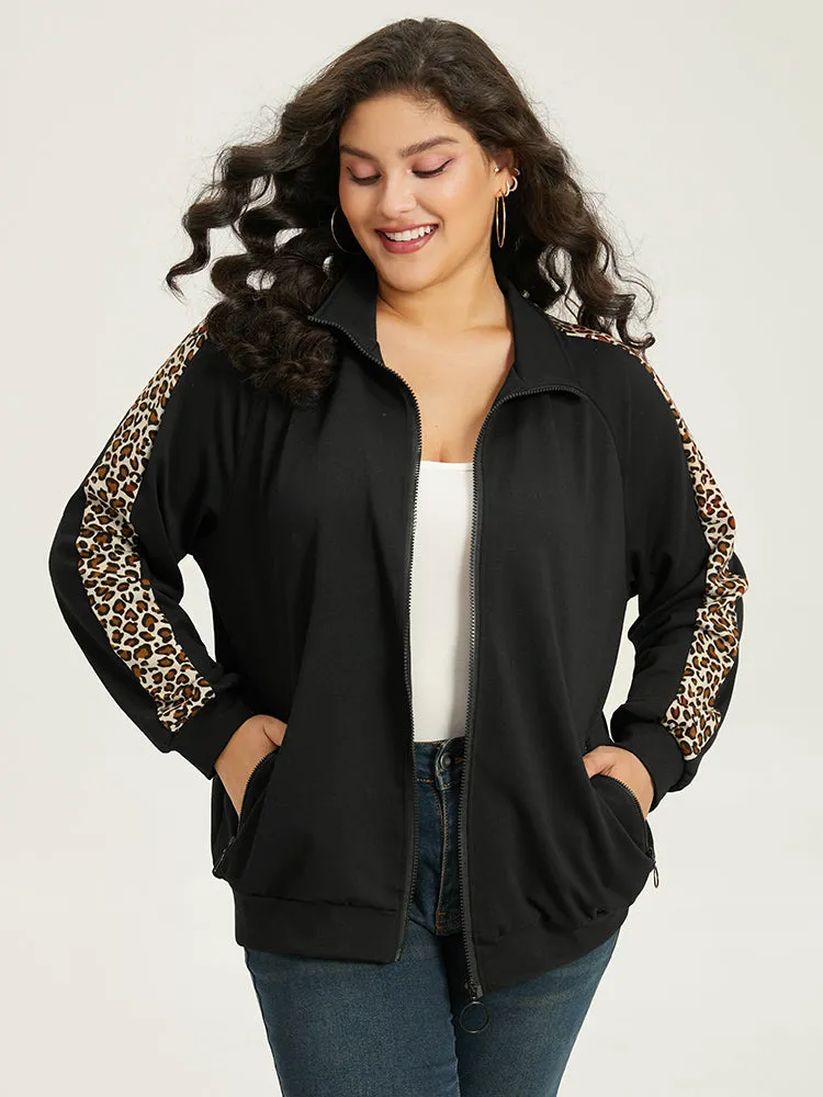 Leopard Print Patchwork Zipper Pocket Jacket sold by Bloomchic product image thumbnail 3