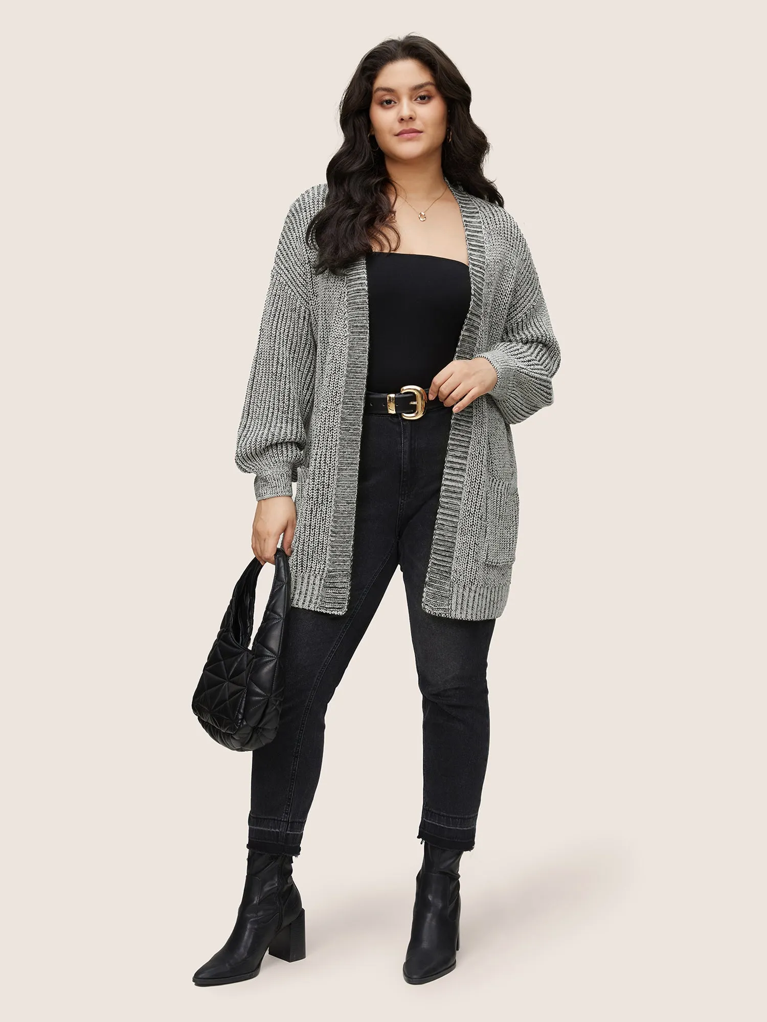 Solid Drop Shoulder Puff Sleeve Knit Cardigan sold by Bloomchic product image thumbnail 2