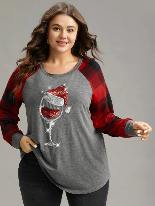Christmas Sequin Plaid Patchwork T-shirt sold by Bloomchic