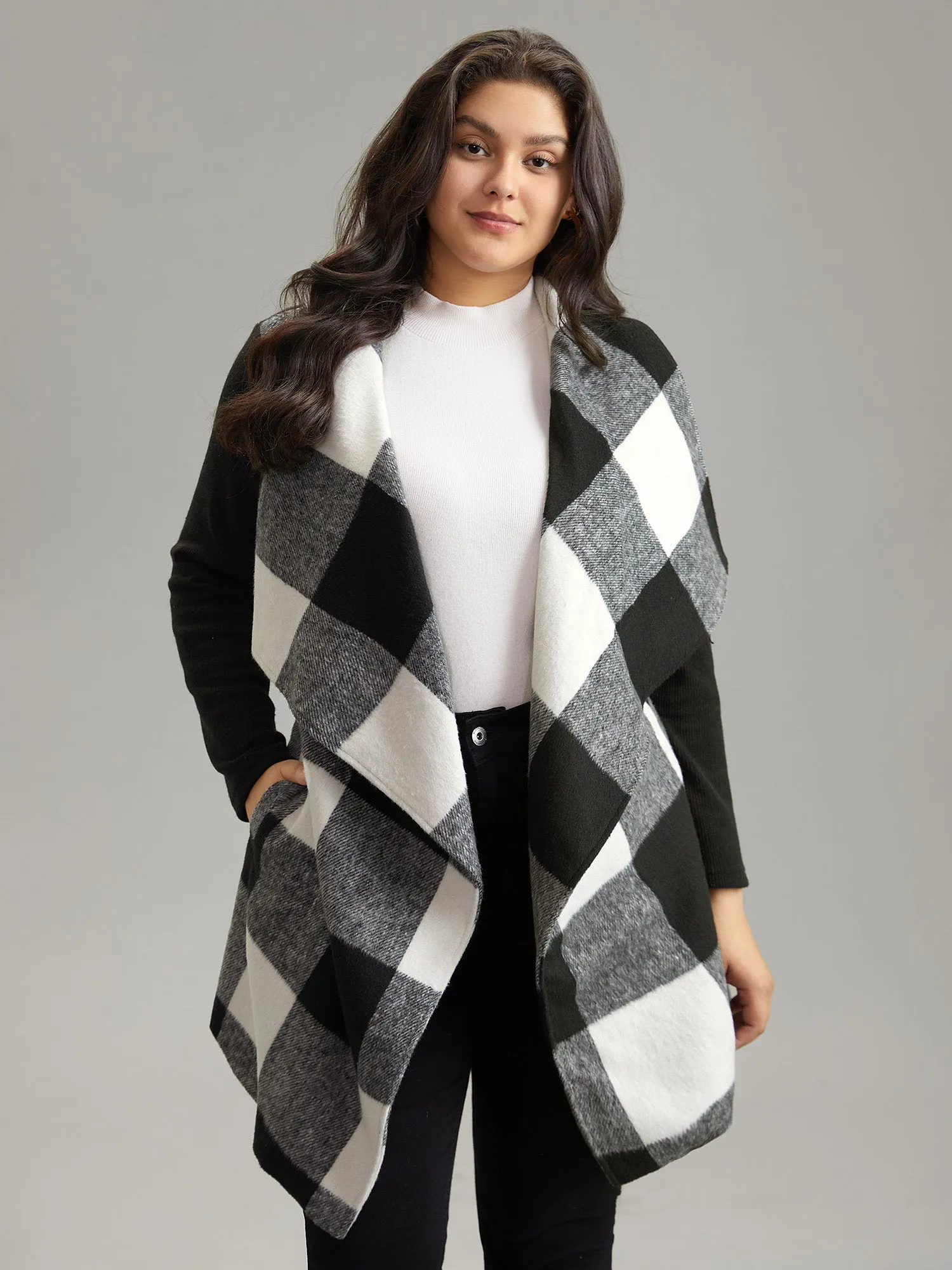 Plaid Lapel Collar PU Leather Belted Coat sold by Bloomchic product image thumbnail 3