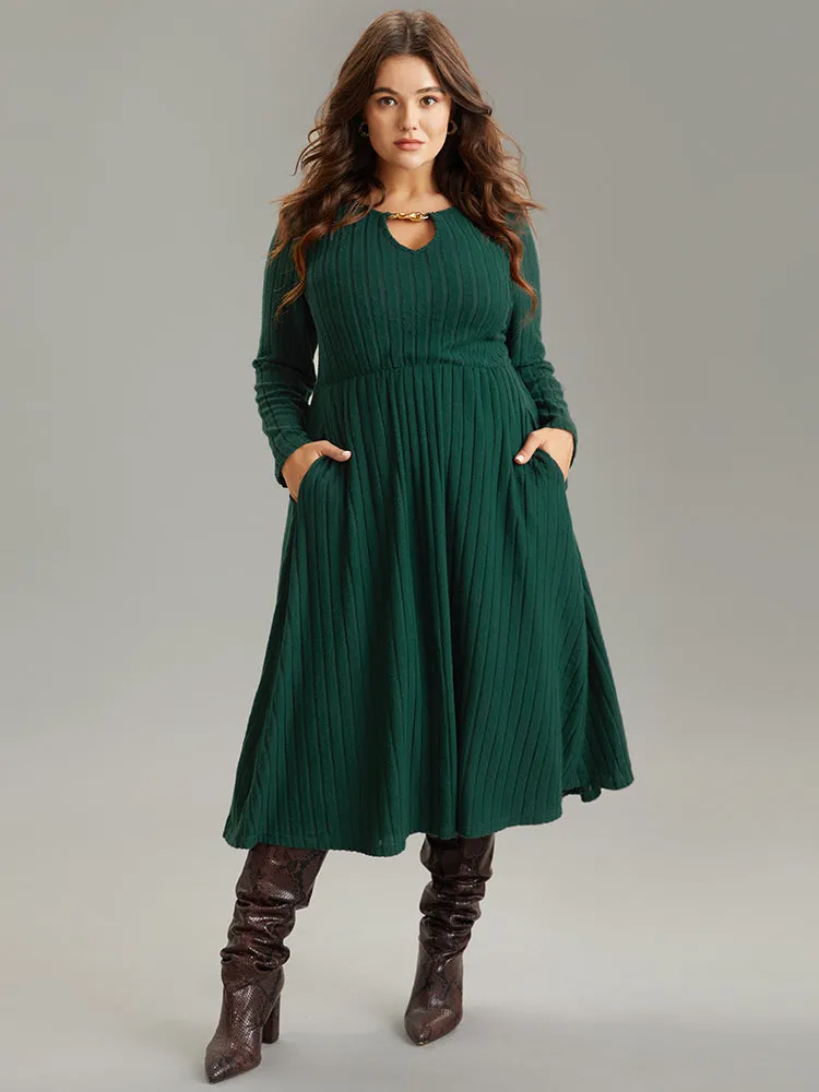 Rib Knit Plain Notched Pocket Dress sold by Bloomchic product image thumbnail 5