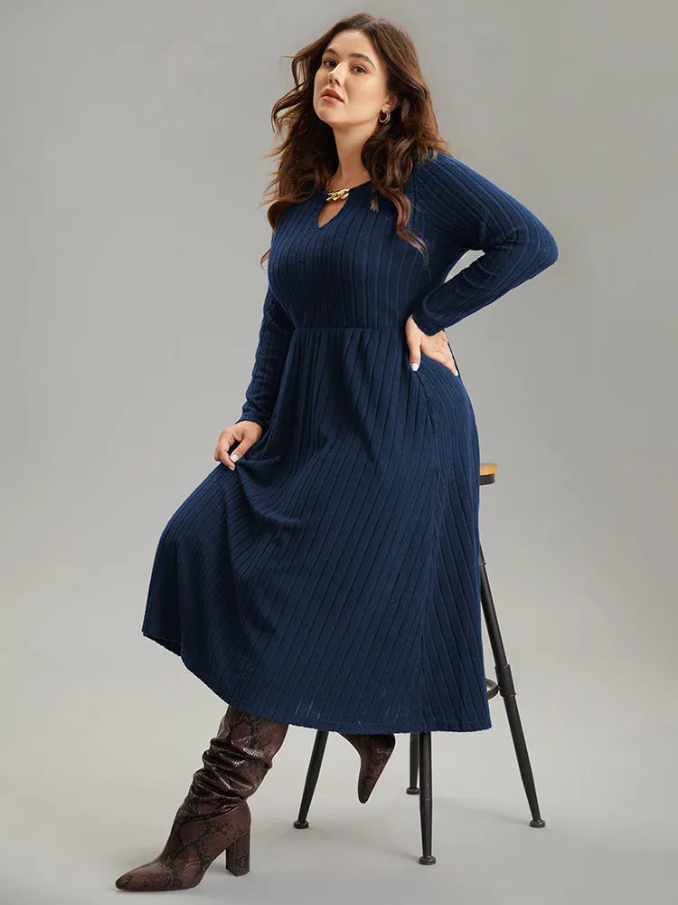 Rib Knit Plain Notched Pocket Dress sold by Bloomchic product image thumbnail 4