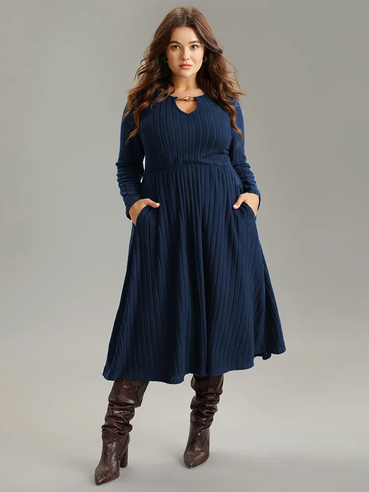 Rib Knit Plain Notched Pocket Dress sold by Bloomchic