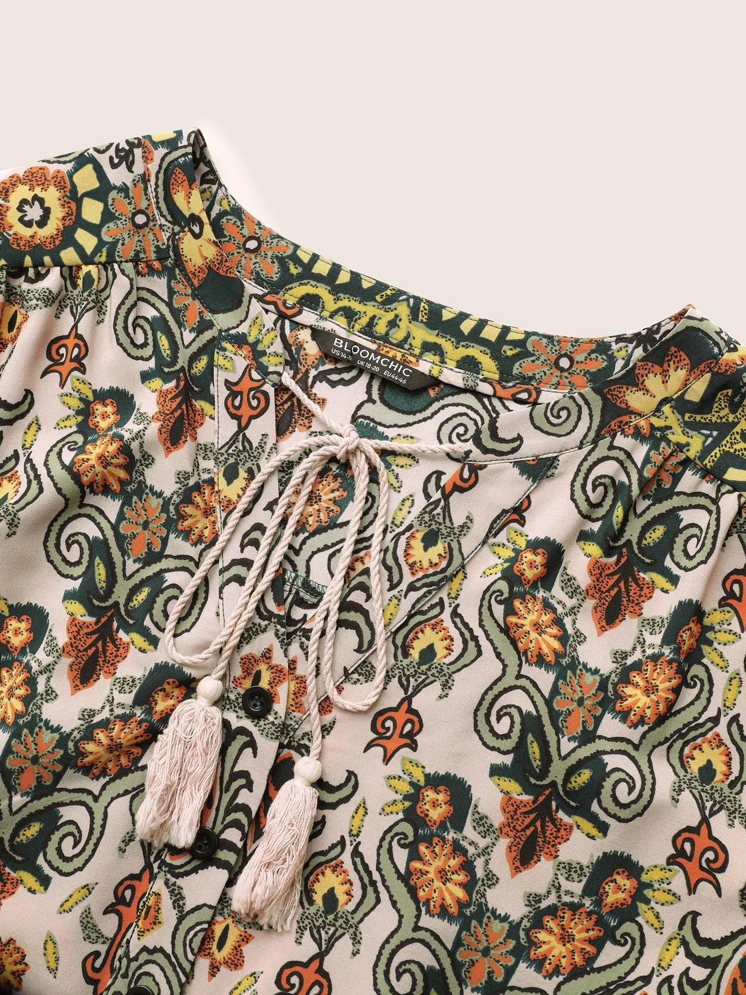 Bandana Print Tassels Ties Shirred Cuffs Dress sold by Bloomchic product image thumbnail 5