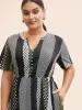 Notched Geometric Patchwork Contrast Midi Dress sold by Bloomchic