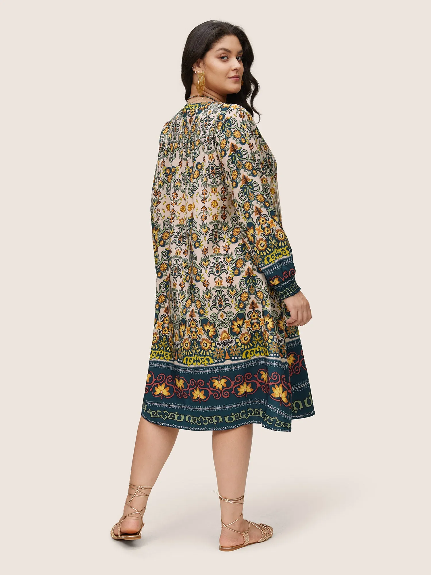 Bandana Print Tassels Ties Shirred Cuffs Dress sold by Bloomchic product image thumbnail 4