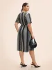 Notched Geometric Patchwork Contrast Midi Dress sold by Bloomchic