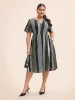 Notched Geometric Patchwork Contrast Midi Dress sold by Bloomchic