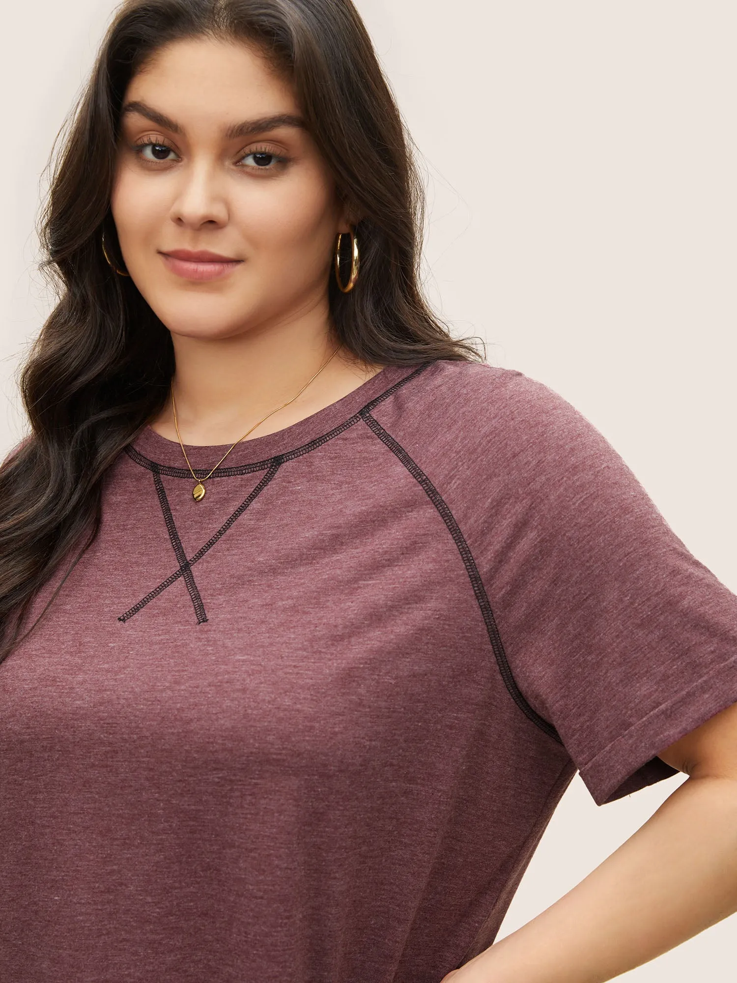 Heather Contrast Stitch Raglan Sleeve T-shirt sold by Bloomchic product image thumbnail 4