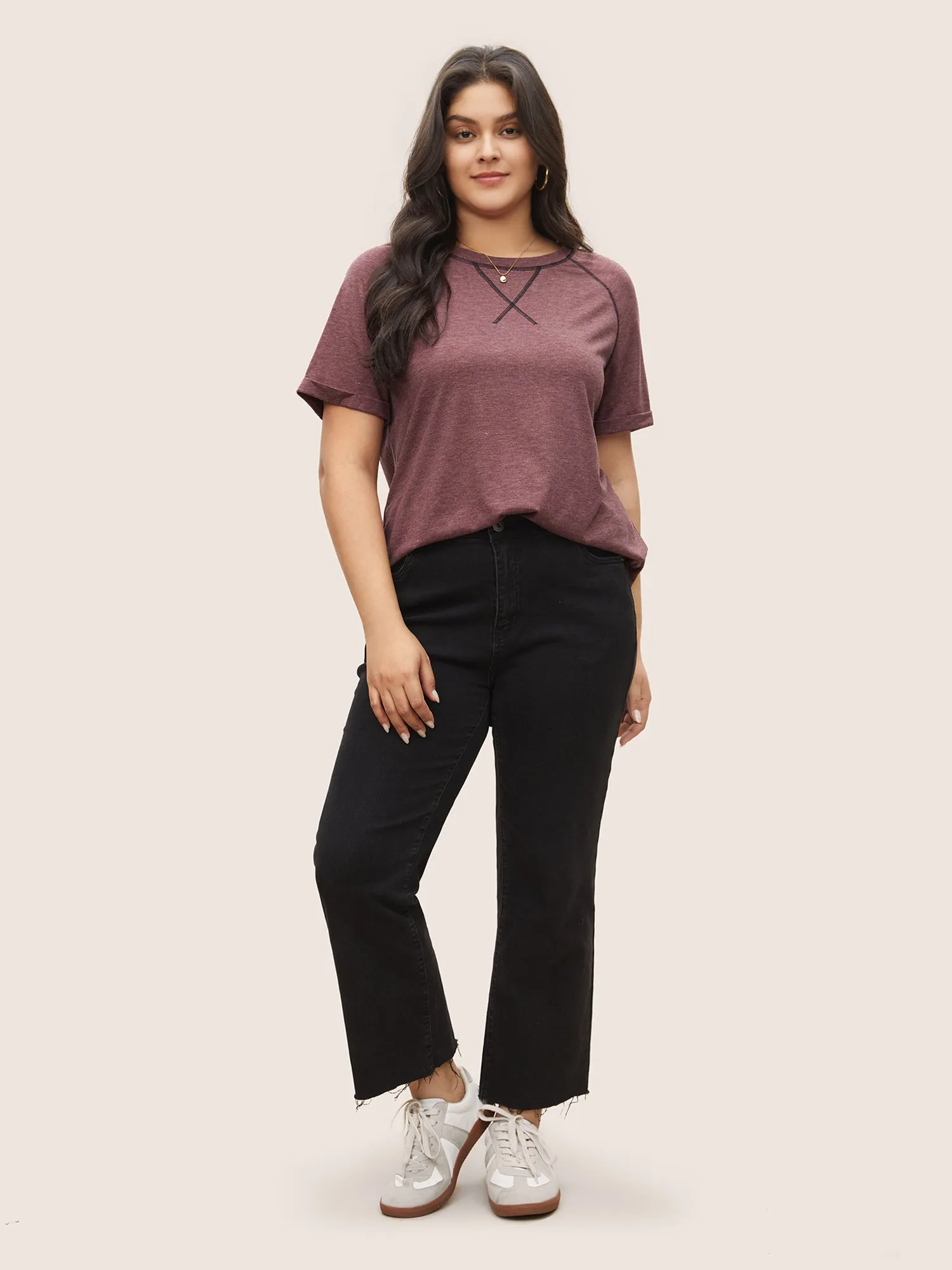 Heather Contrast Stitch Raglan Sleeve T-shirt sold by Bloomchic product image thumbnail 3