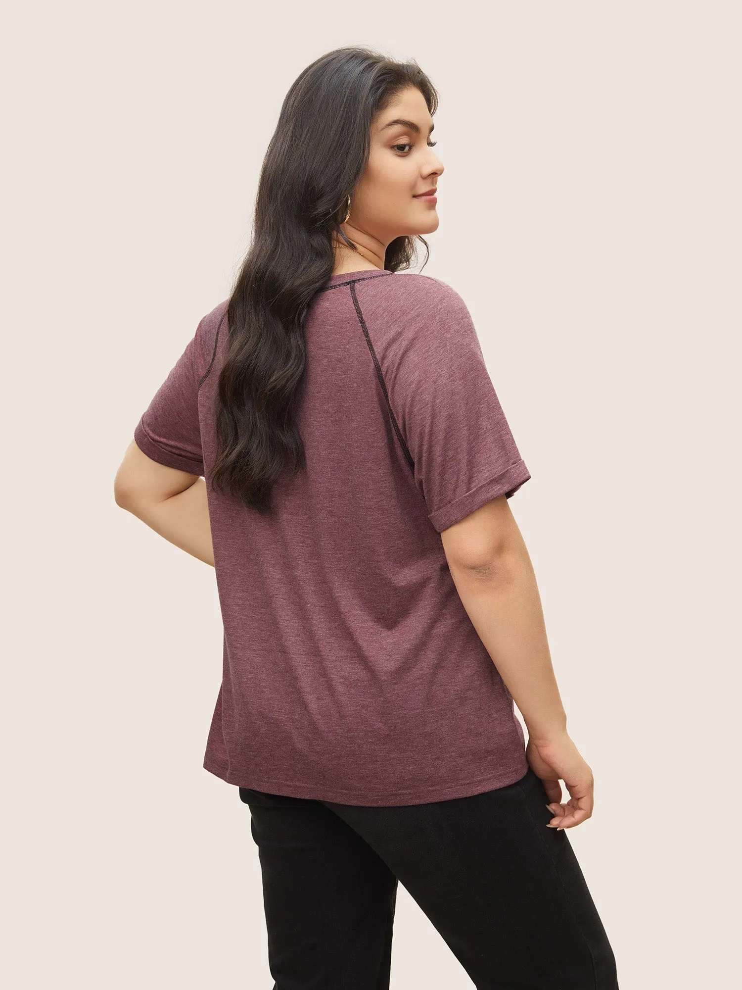Heather Contrast Stitch Raglan Sleeve T-shirt sold by Bloomchic product image thumbnail 2