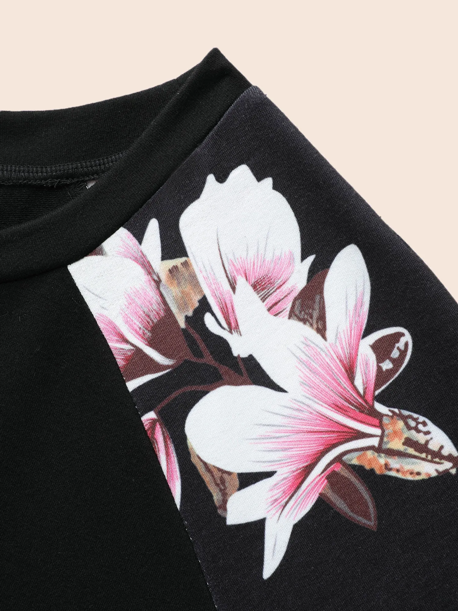 Floral Patchwork Crew Neck Raglan Sleeve Sweatshirt sold by Bloomchic product image thumbnail 5