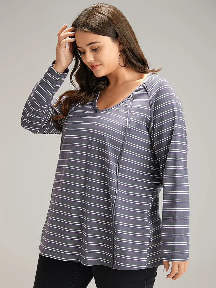 Striped Patchwork Raglan Sleeve T-shirt sold by Bloomchic product image thumbnail 3