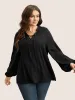 Plain Lace Up Lantern Sleeve Blouse sold by Bloomchic