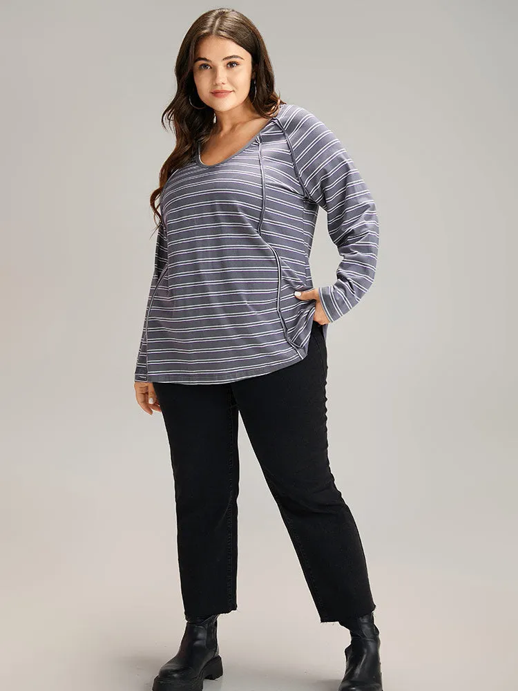 Striped Patchwork Raglan Sleeve T-shirt sold by Bloomchic product image thumbnail 4