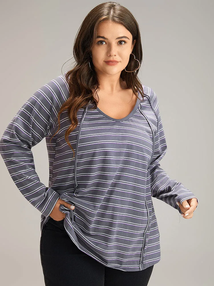Striped Patchwork Raglan Sleeve T-shirt sold by Bloomchic