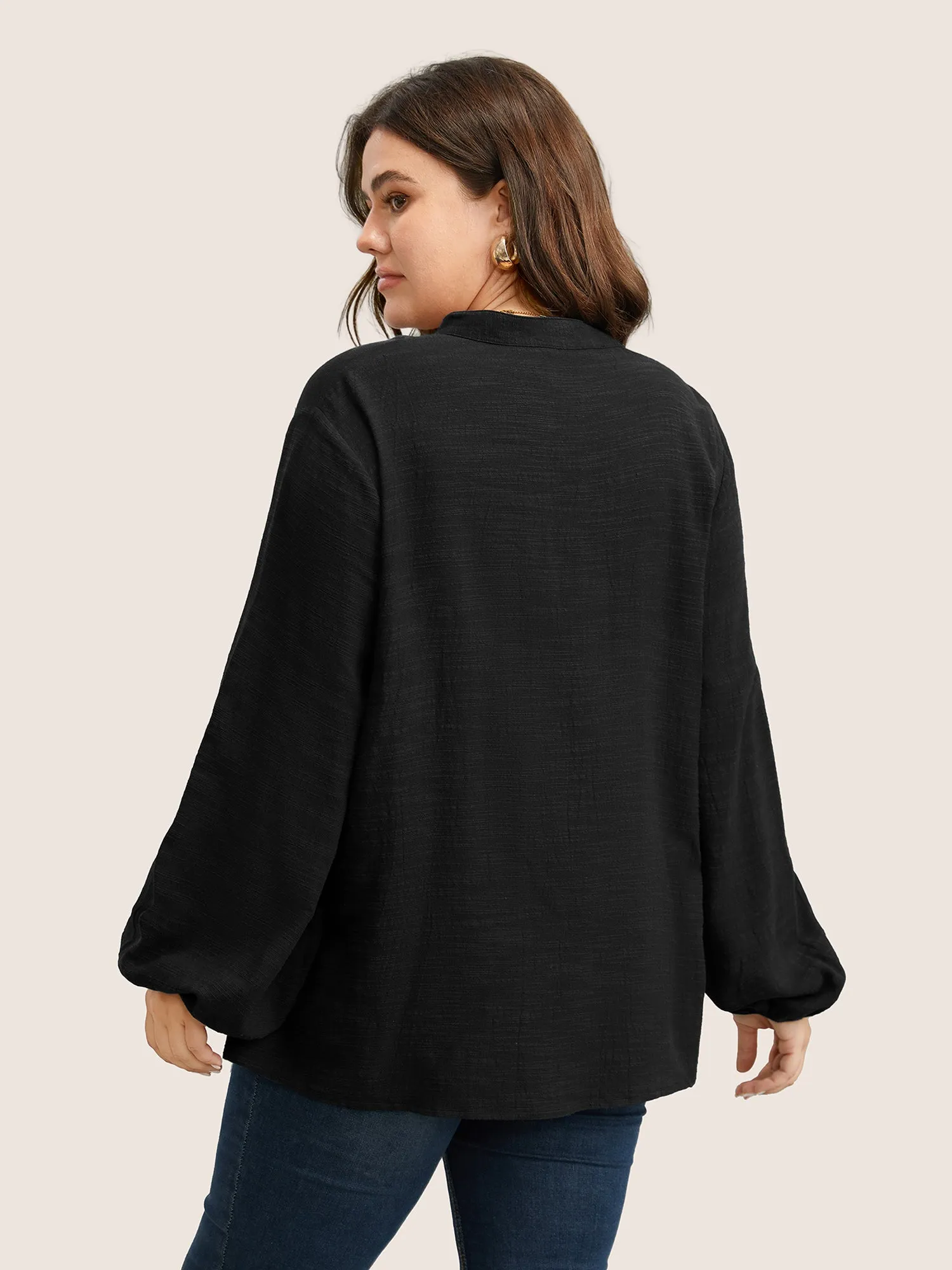 Plain Lace Up Lantern Sleeve Blouse sold by Bloomchic product image thumbnail 5