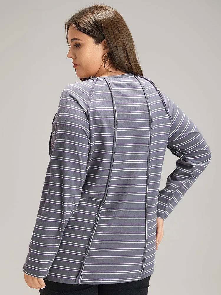 Striped Patchwork Raglan Sleeve T-shirt sold by Bloomchic product image thumbnail 5