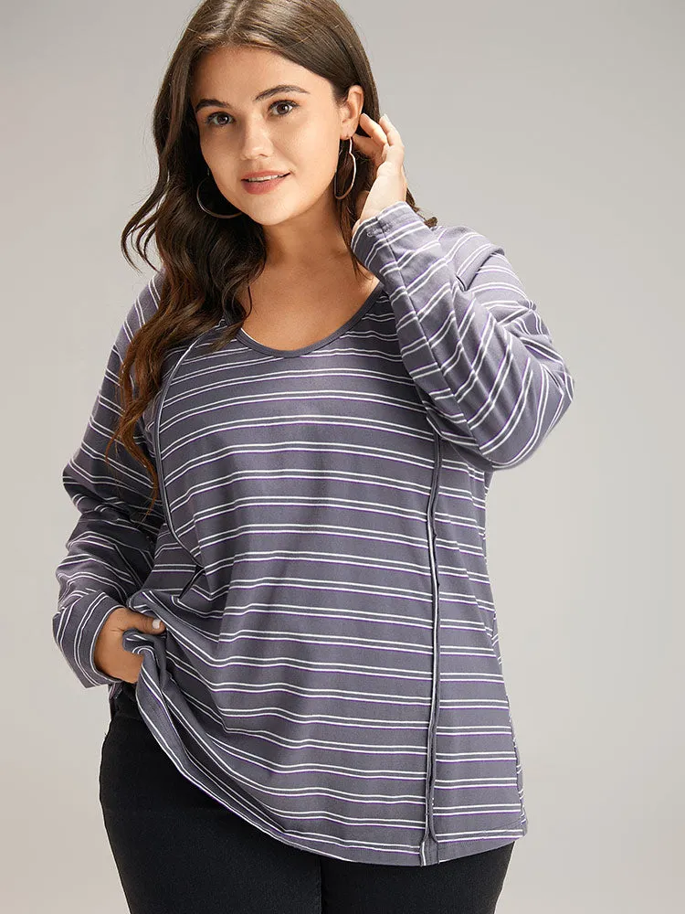 Striped Patchwork Raglan Sleeve T-shirt sold by Bloomchic product image thumbnail 2