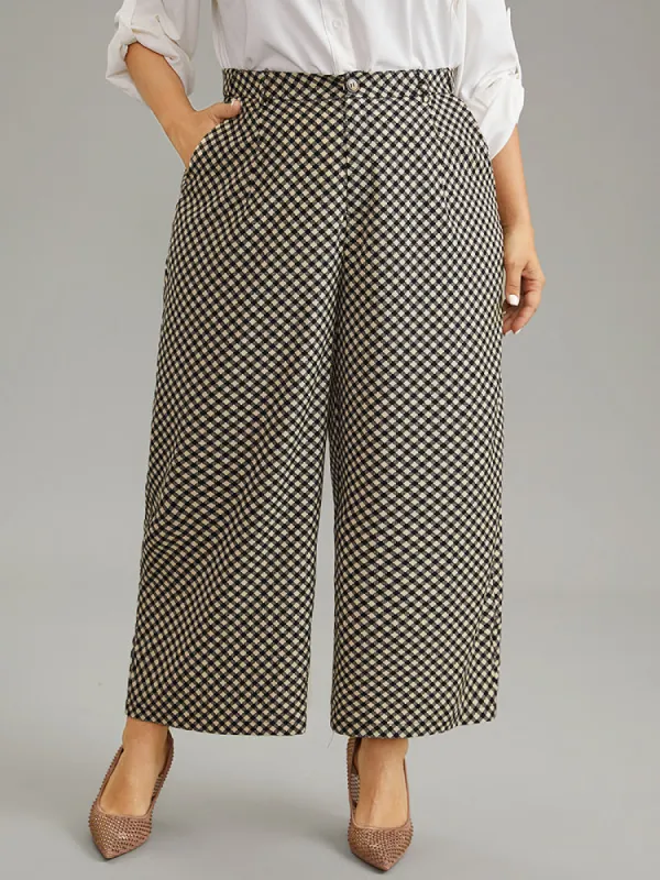 Gingham High Rise Elastic Waist Straight Leg Pants made by Bloomchic
