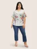 Floral Flat Collar With V Notch Frill Trim Blouse sold by Bloomchic