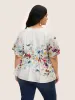Floral Flat Collar With V Notch Frill Trim Blouse sold by Bloomchic