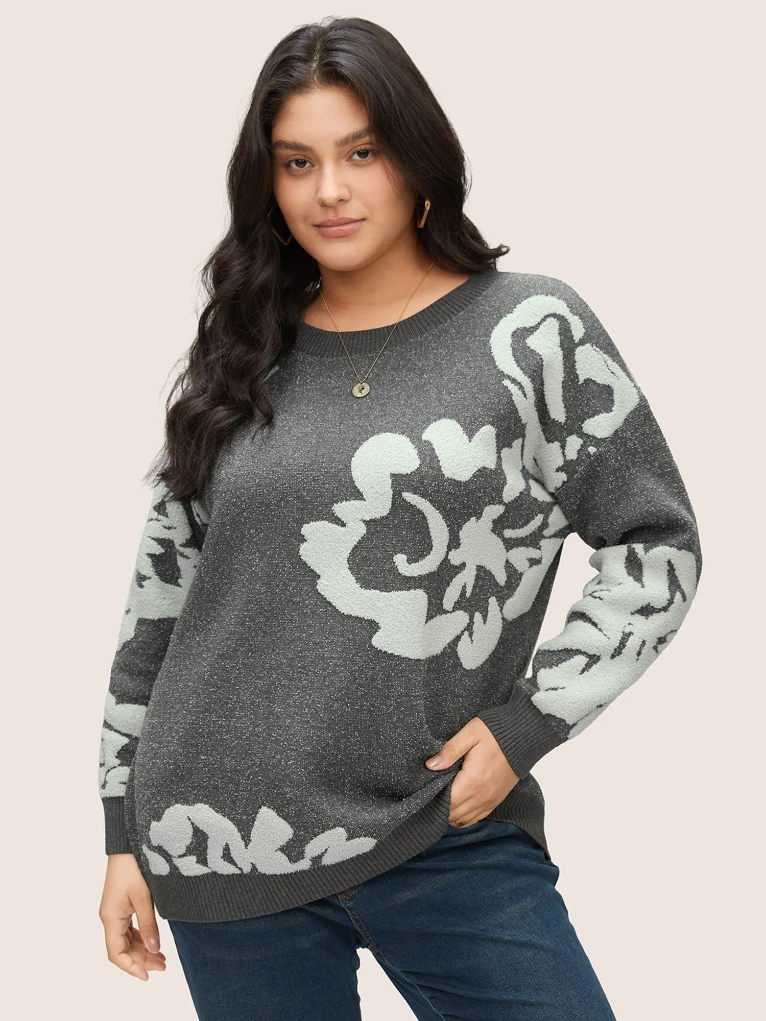 Supersoft Essentials Floral Contrast Heather Pullover sold by Bloomchic