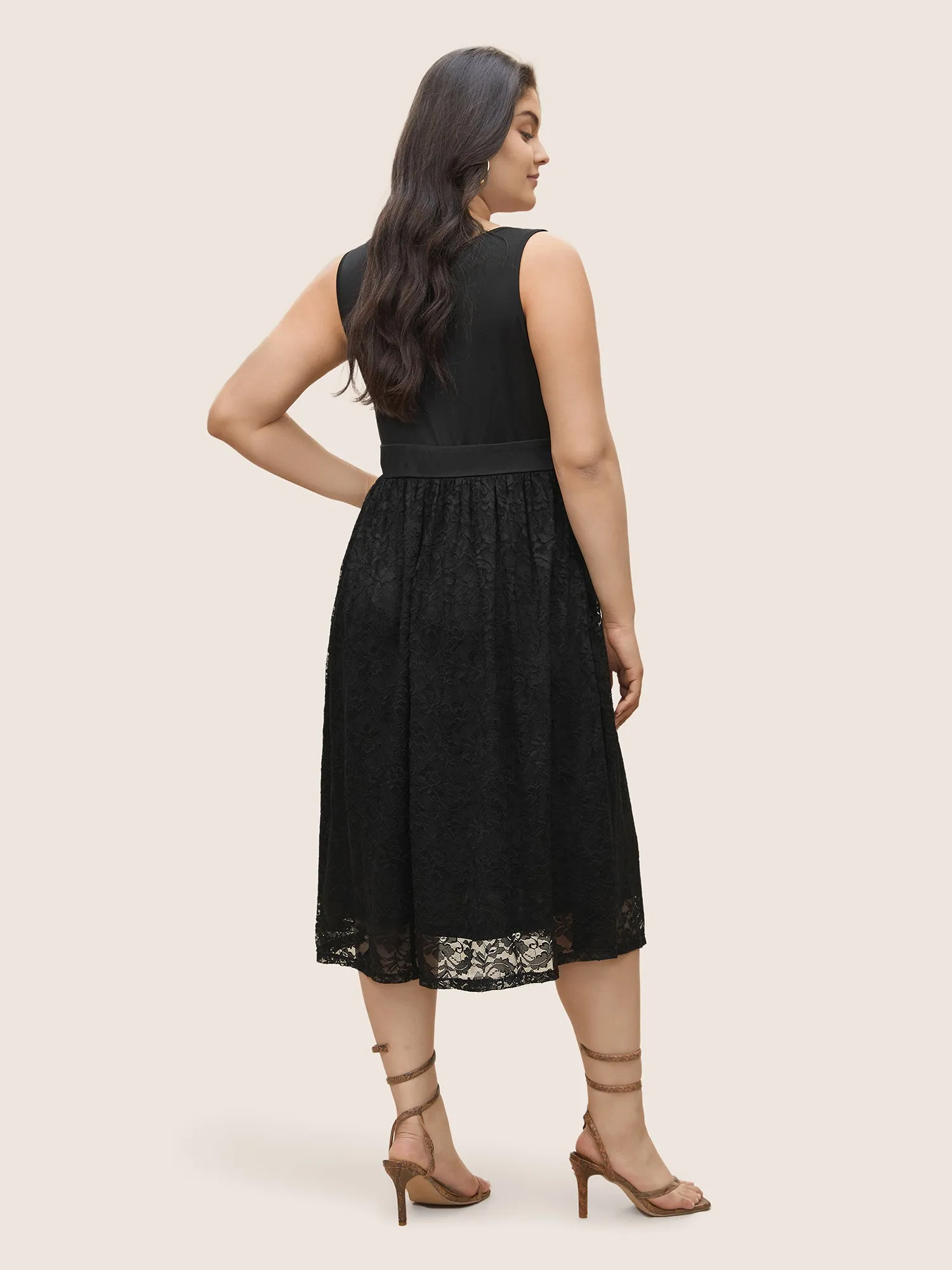 Lace Panel Gathered Front Tank Dress sold by Bloomchic product image thumbnail 4