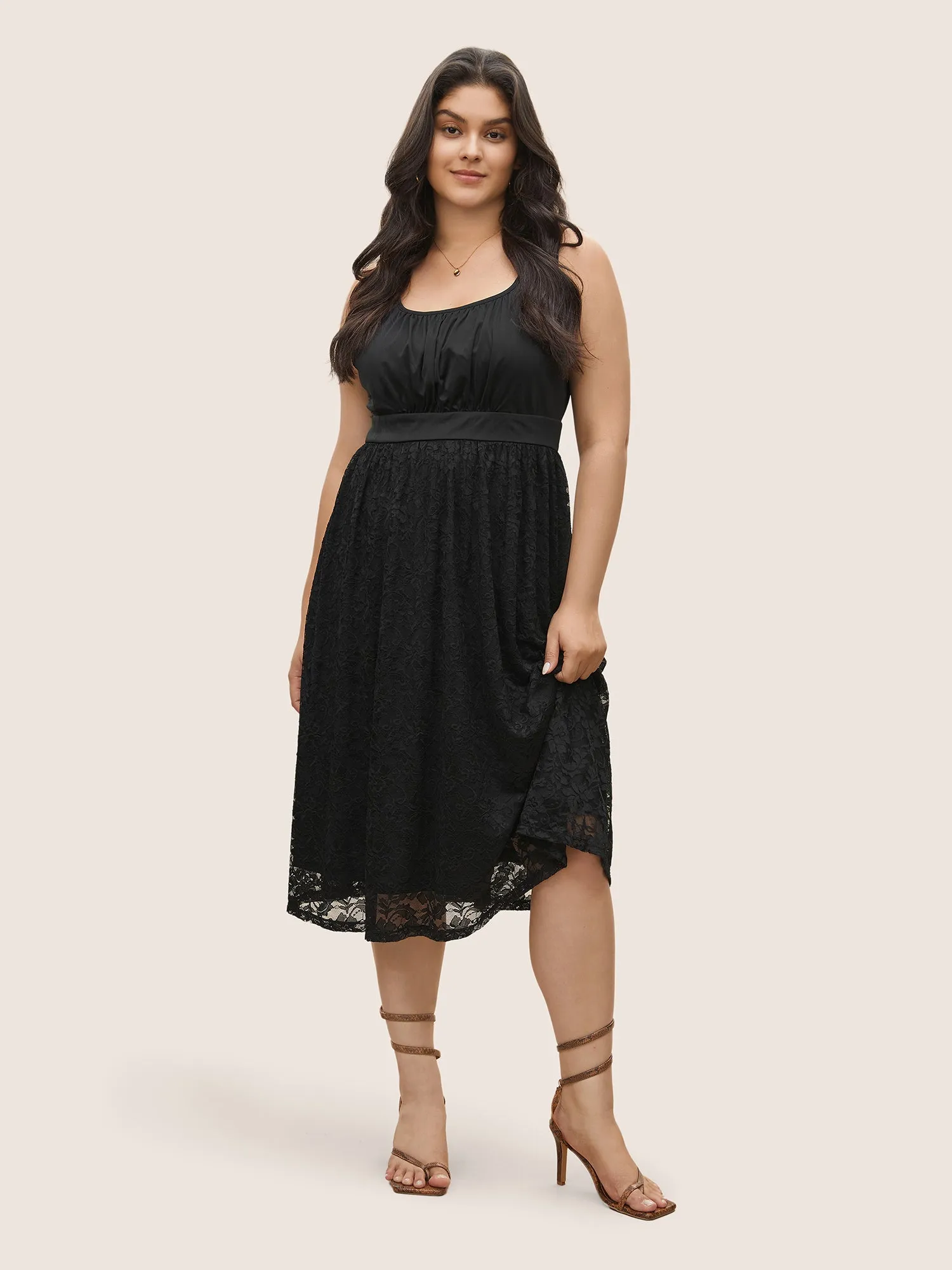 Lace Panel Gathered Front Tank Dress sold by Bloomchic product image thumbnail 2