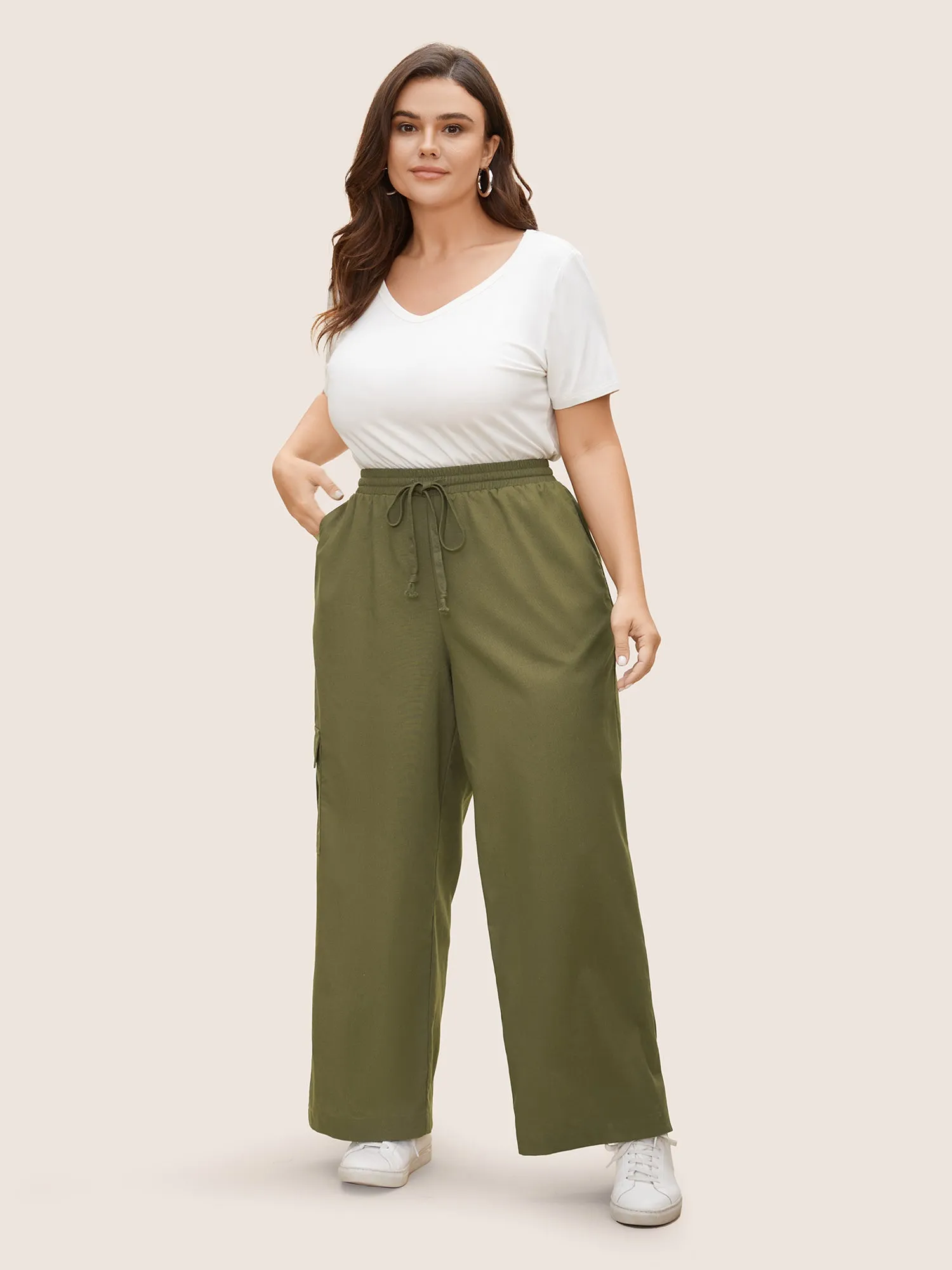 Linen Blend Wide Leg Cargo Pants sold by Bloomchic