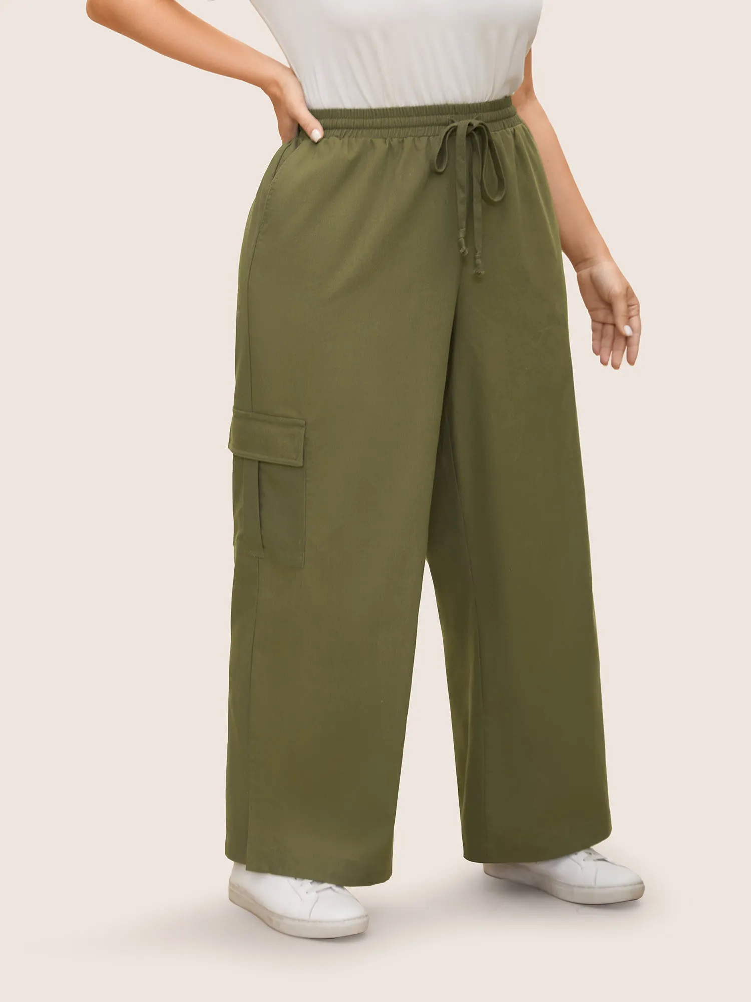 Linen Blend Wide Leg Cargo Pants sold by Bloomchic product image thumbnail 3