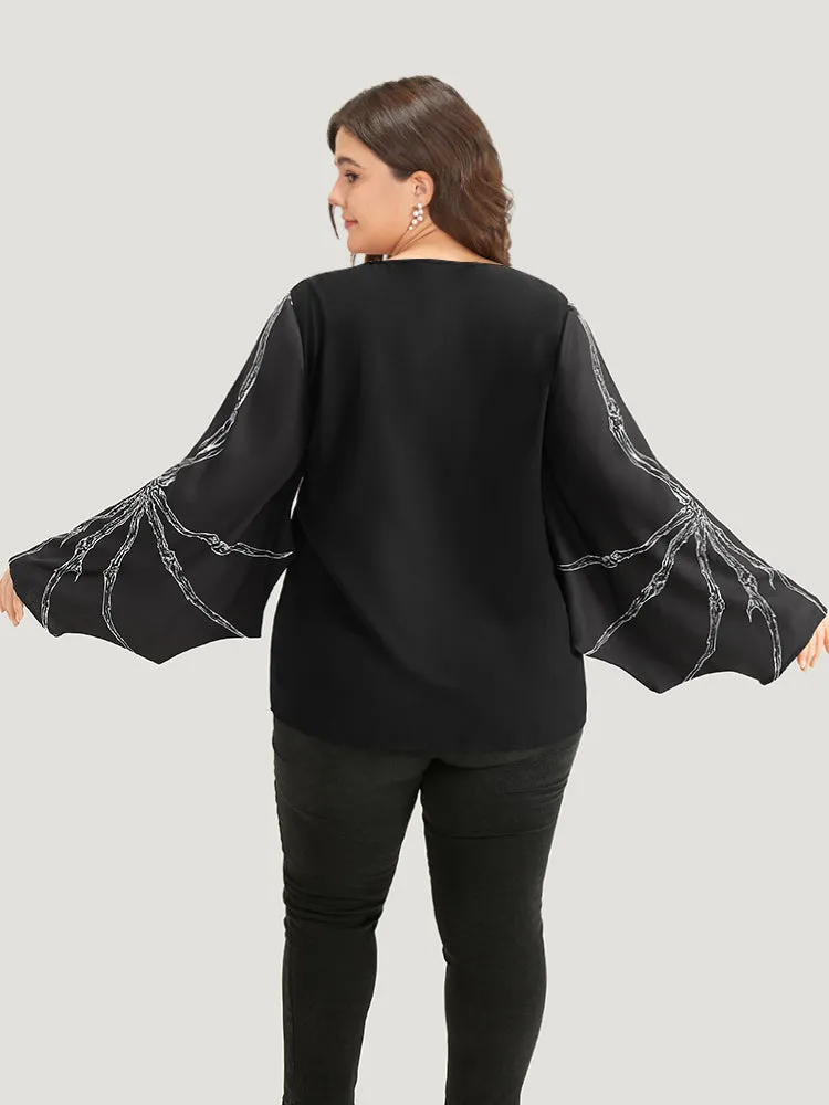 Halloween Skull Keyhole Batwing Sleeve Blouse sold by Bloomchic product image thumbnail 5
