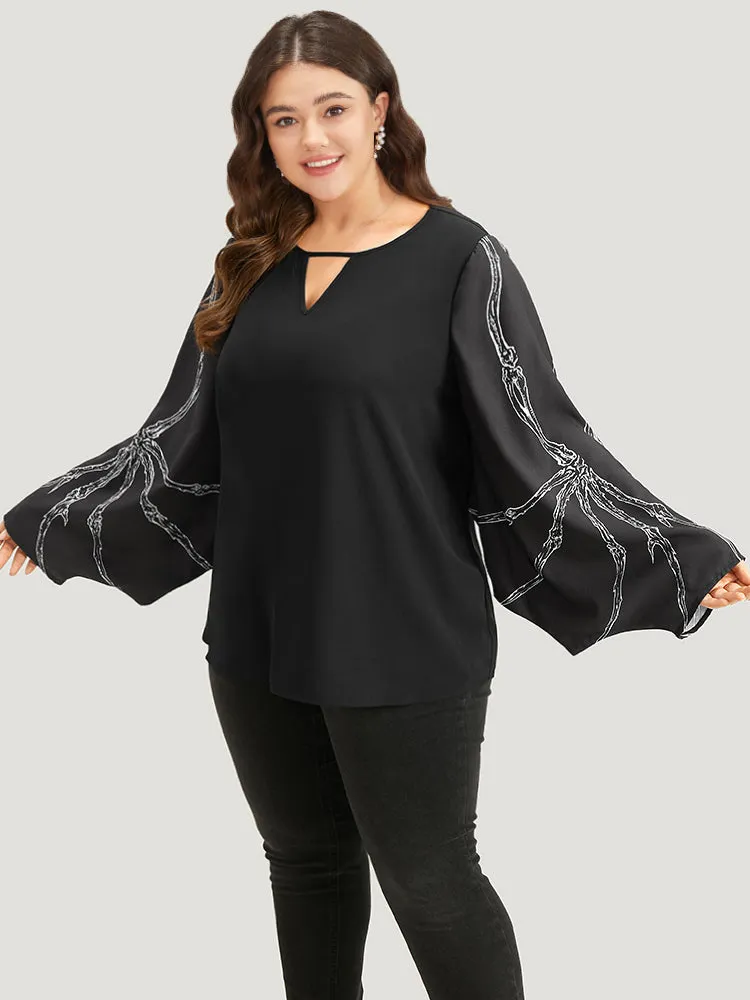 Halloween Skull Keyhole Batwing Sleeve Blouse sold by Bloomchic product image thumbnail 3