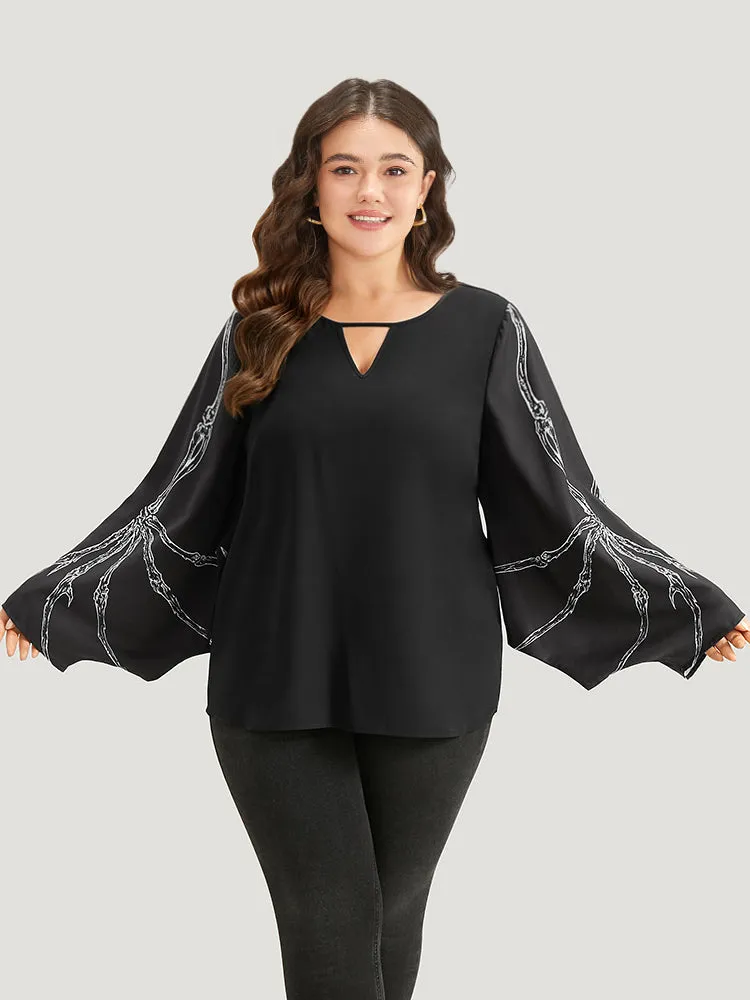 Halloween Skull Keyhole Batwing Sleeve Blouse sold by Bloomchic