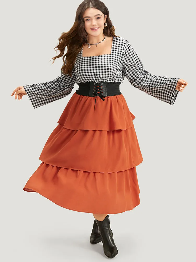 Halloween Gingham Frill Trim Woven Top sold by Bloomchic